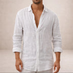 Men's linen shirt casual breathable long sleeve open collar