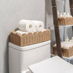 Boho woven storage basket with fan edge, natural fibre, rectangular, 35.5x16x10cm
