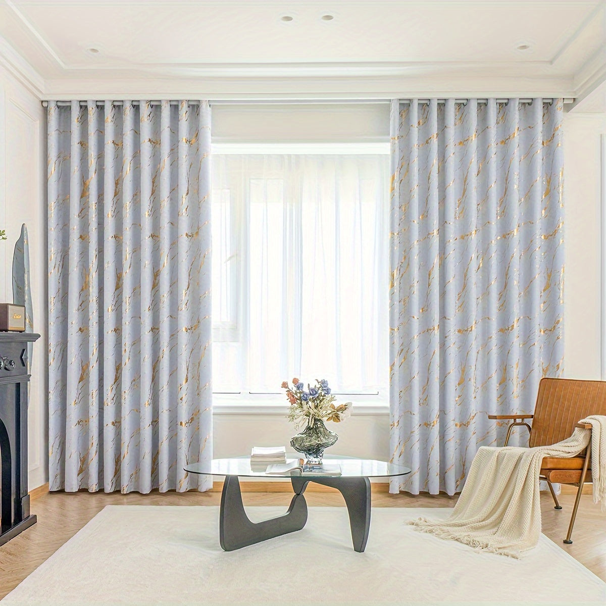 2 piece blackout curtains bronzing marble print ring top for bedroom and living room