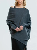 Women asymmetric draped pullover sweater with swing collar in multiple colours