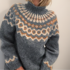 Women cotton wool turtleneck sweater with ribbed cuffs and high neck collar
