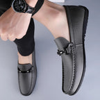 Men genuine leather loafers with metallic rope accent and cushioned insole