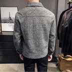 Men plaid shirt jacket relaxed fit button-up in grey and taupe