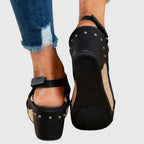 Orthopedic sandals for women with cushioned insole and adjustable buckle wedge