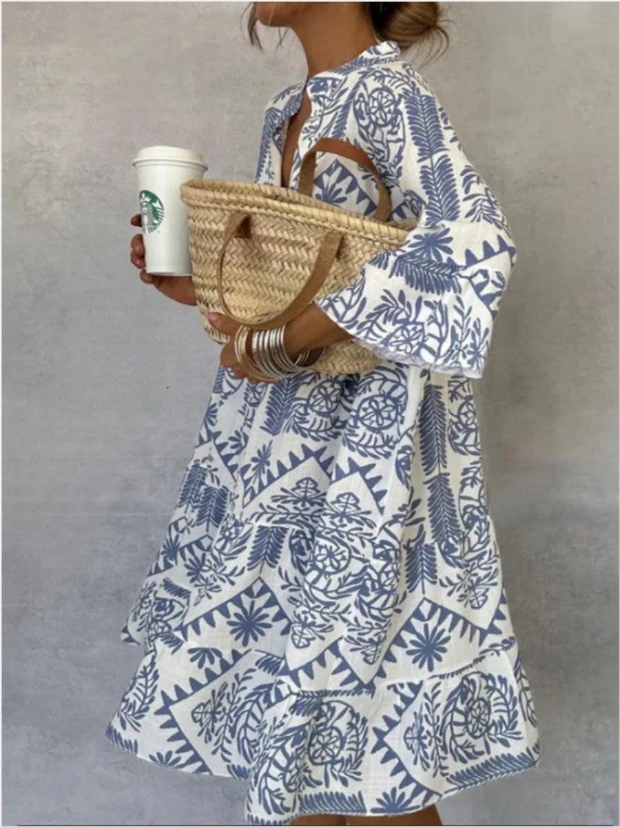 Women floral tunic midi dress relaxed fit lightweight fabric