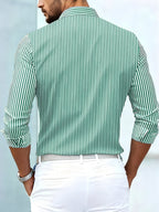 Men long sleeve striped shirt vintage wash relaxed regular fit