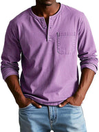 Men's long sleeve henley shirt, casual relaxed fit, available in multiple colors