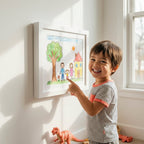 Kids drawing display frame rotating art frame stores 150 drawings, available in multiple colors
