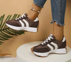 Women retro platform chunky sneakers lace up with contrast stripe detail