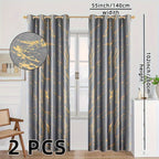 2 Pack Blackout Curtains Gold Foil Marble Grommet Top for Bedroom Living Room