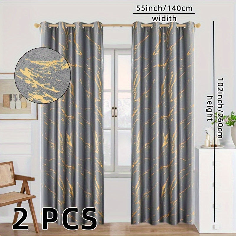 2 Pack Blackout Curtains Gold Foil Marble Grommet Top for Bedroom Living Room