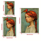 Canvas wall art Art Deco portrait of girl and cardinal, frameless indoor poster