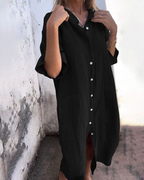 Women boho button down shirt dress relaxed fit with pockets