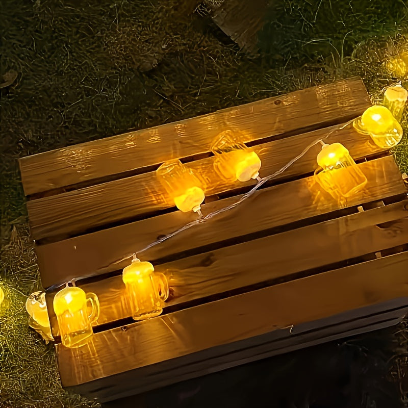Beer mug LED string lights set of 2, warm white battery powered Oktoberfest fairy lights