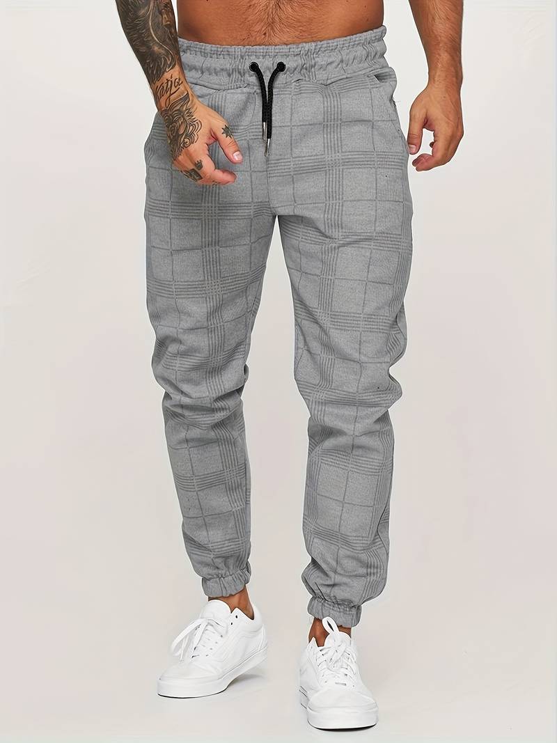 Men polyester jogger pants regular fit in grey black and white