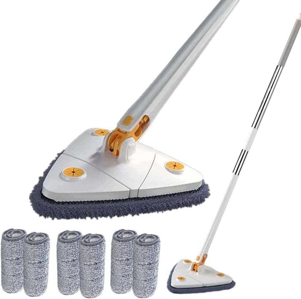 360 triangular spin mop with push-pull wringing and microfiber pad, extendable handle