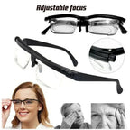Adjustable focus glasses for near and far sight, no prescription needed, lightweight PC frame