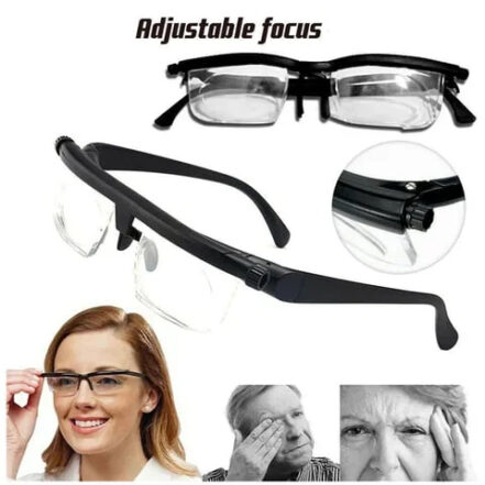 Adjustable focus glasses for near and far sight, no prescription needed, lightweight PC frame
