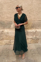 Women V-Neck Maxi Dress full-length party style in green