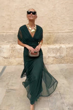 Women V-Neck Maxi Dress full-length party style in green