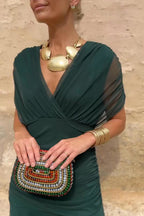 Women V-Neck Maxi Dress full-length party style in green