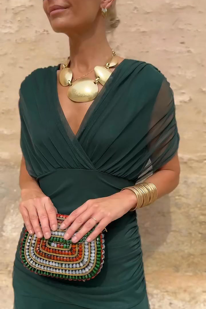 Women V-Neck Maxi Dress full-length party style in green