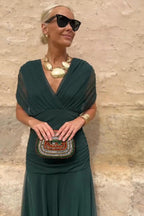 Women V-Neck Maxi Dress full-length party style in green