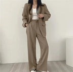 Women's blazer and straight-leg trouser set, solid color co-ord set available in multiple colors