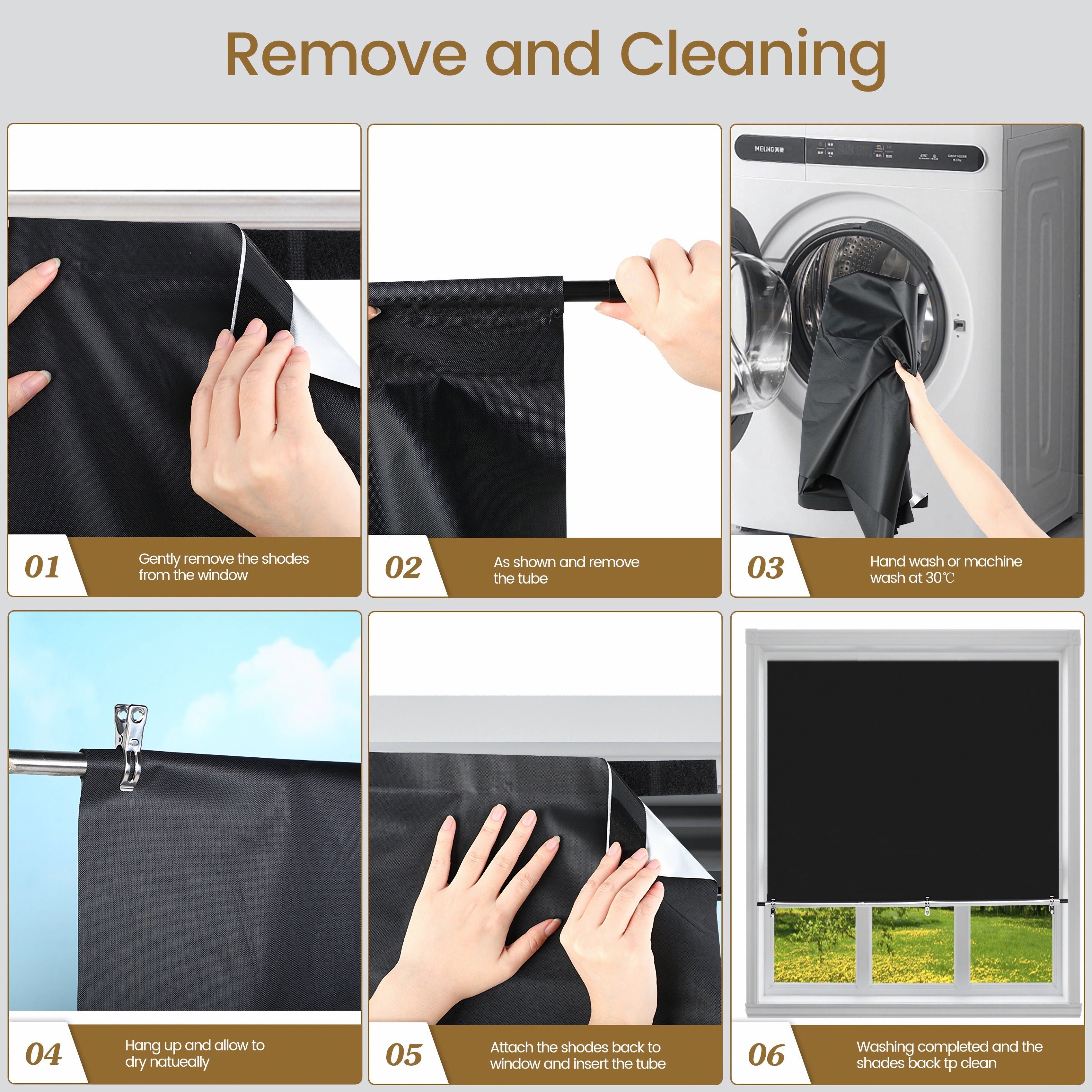 Portable blackout curtains cordless thermal insulated for bedroom and travel
