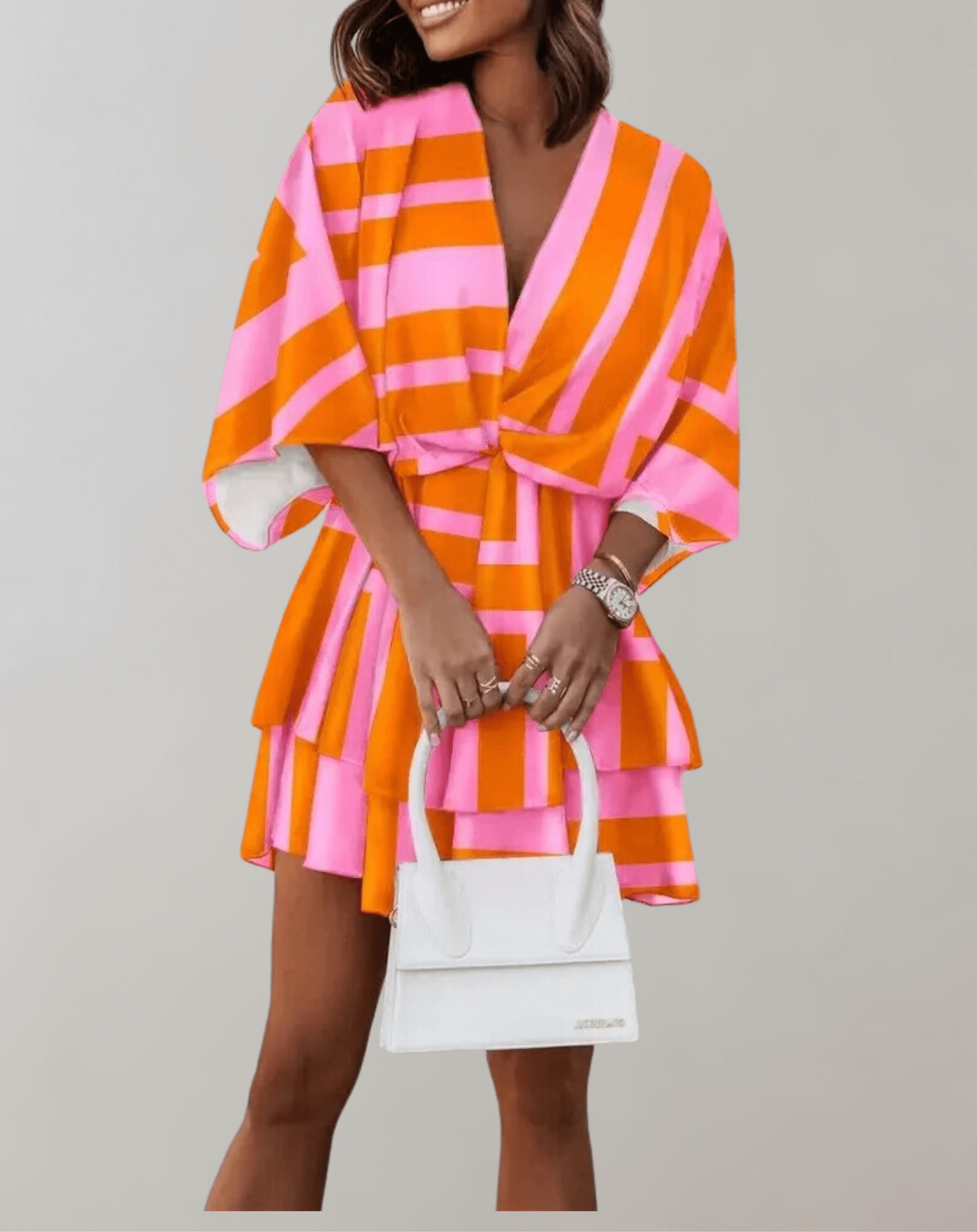 Women's midi dress with batwing sleeves and V-neckline, spring summer