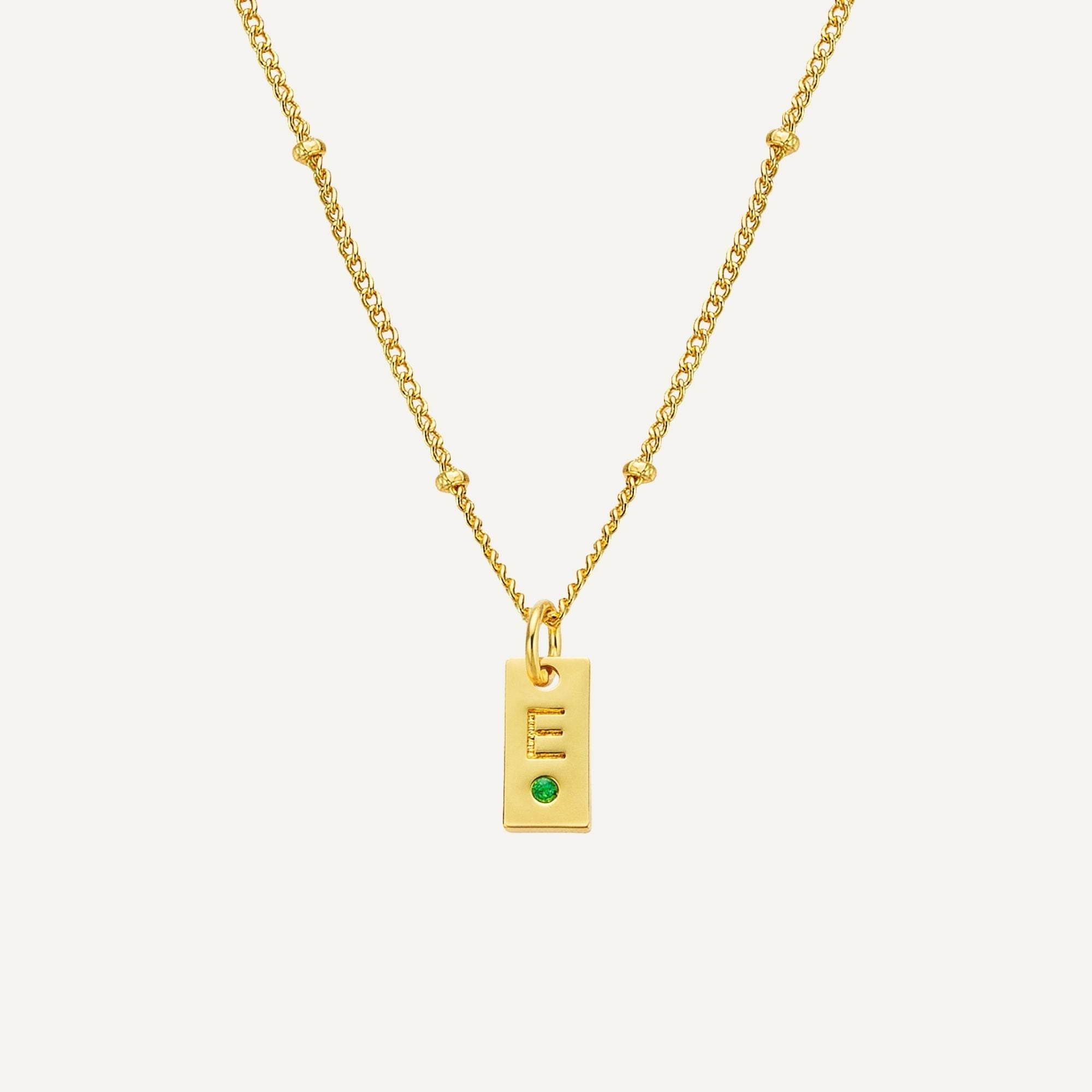 Initial tag necklace with birthstone gold plated personalised pendant