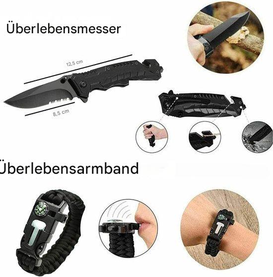 Emergency survival kit 15-in-1 with tactical tools, flashlight, and waterproof box