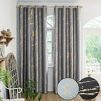 2 Pack Blackout Curtains Gold Foil Marble Grommet Top for Bedroom Living Room