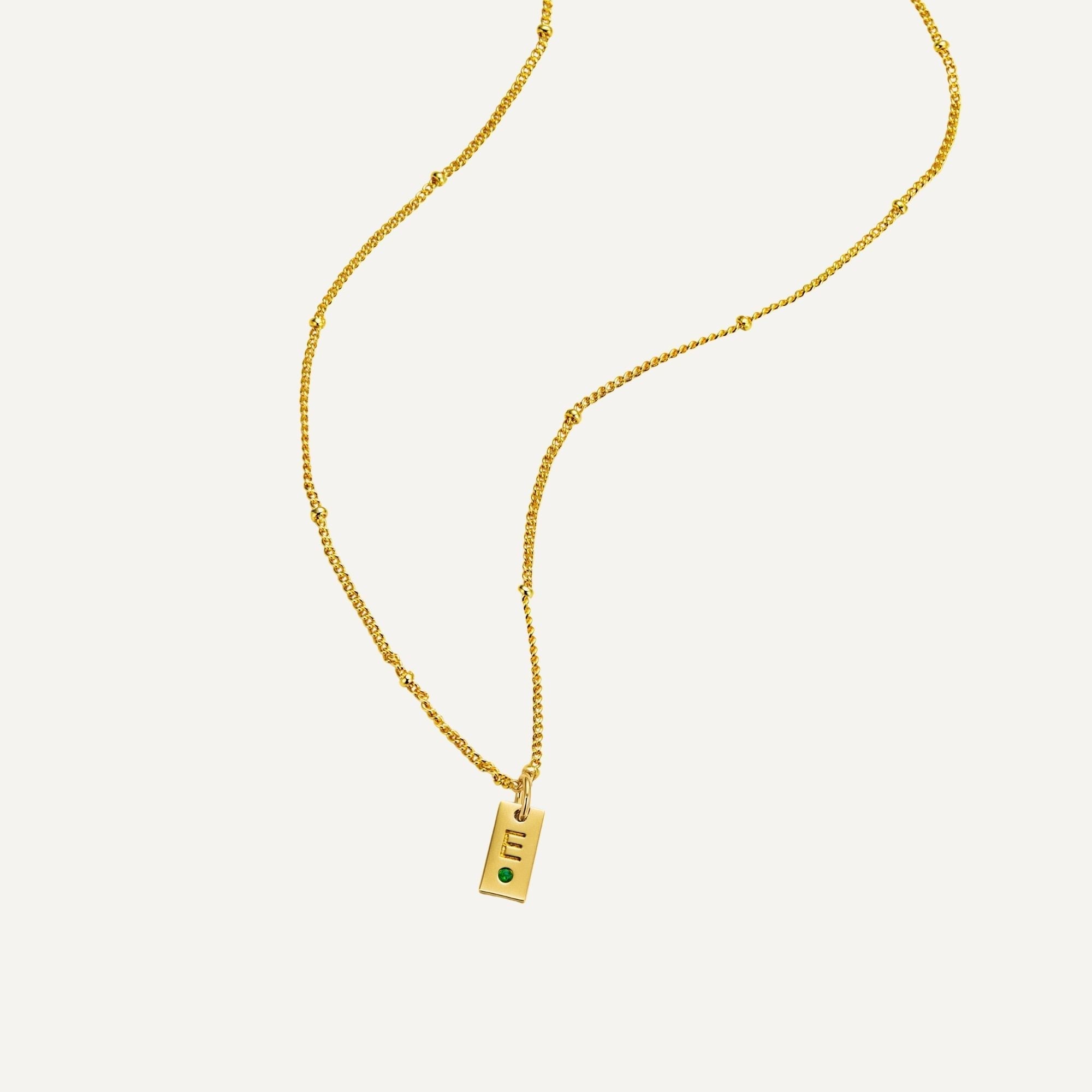 Initial tag necklace with birthstone gold plated personalised pendant
