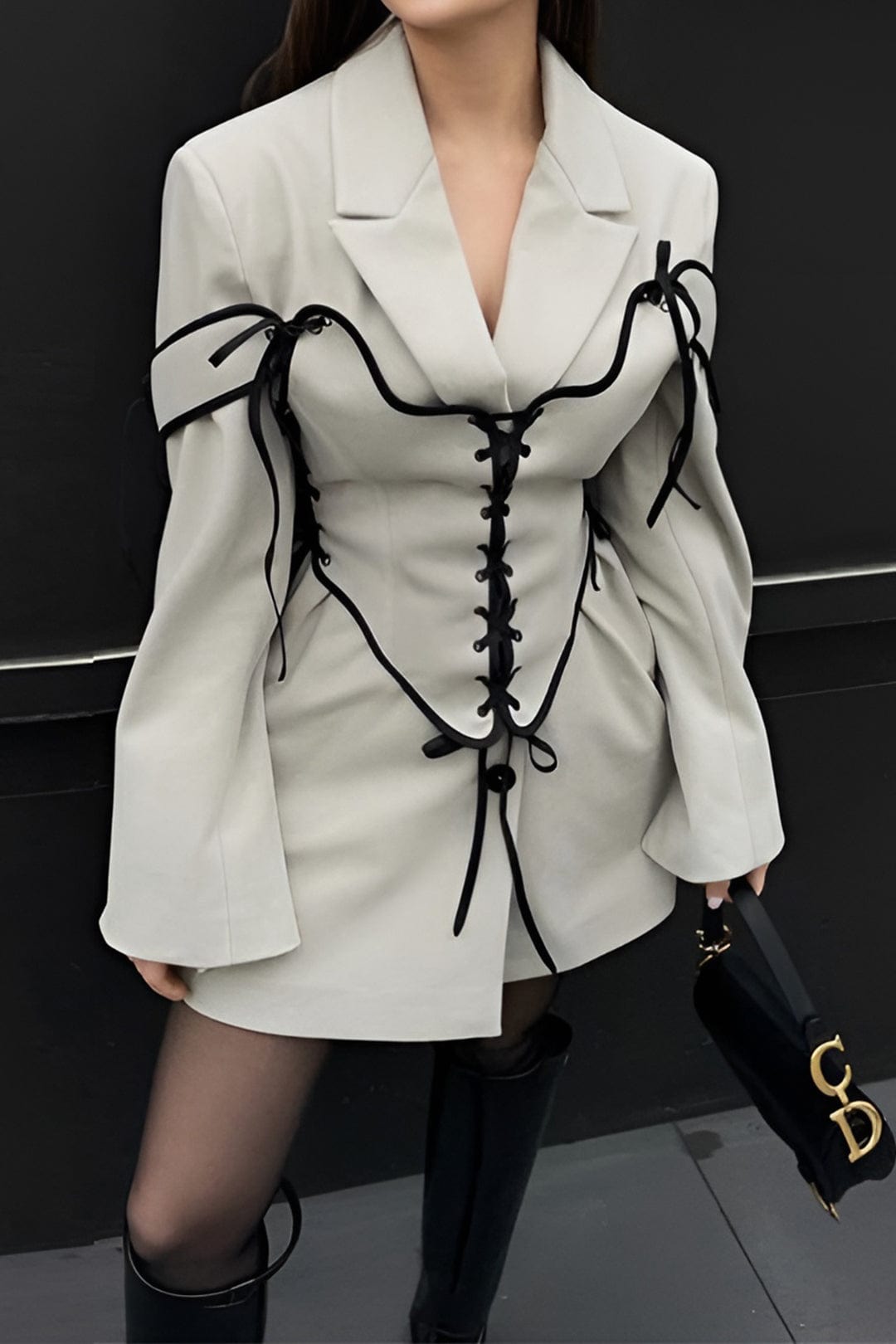 Women's blazer and corset two-piece set with lace-up detail, tailored silhouette