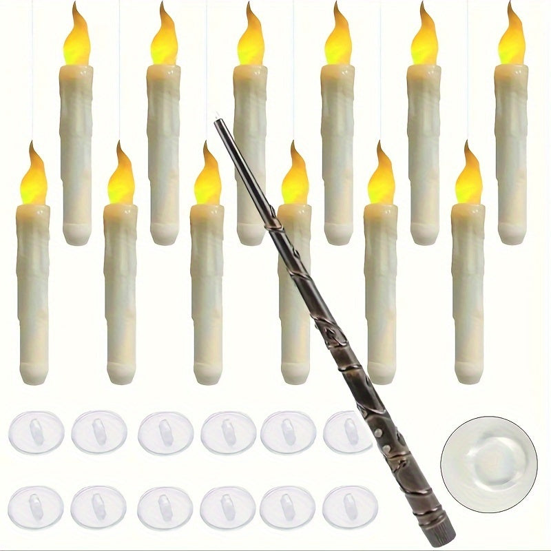 Flameless LED floating candles 12 pack with magic wand remote control for Christmas and Halloween decor