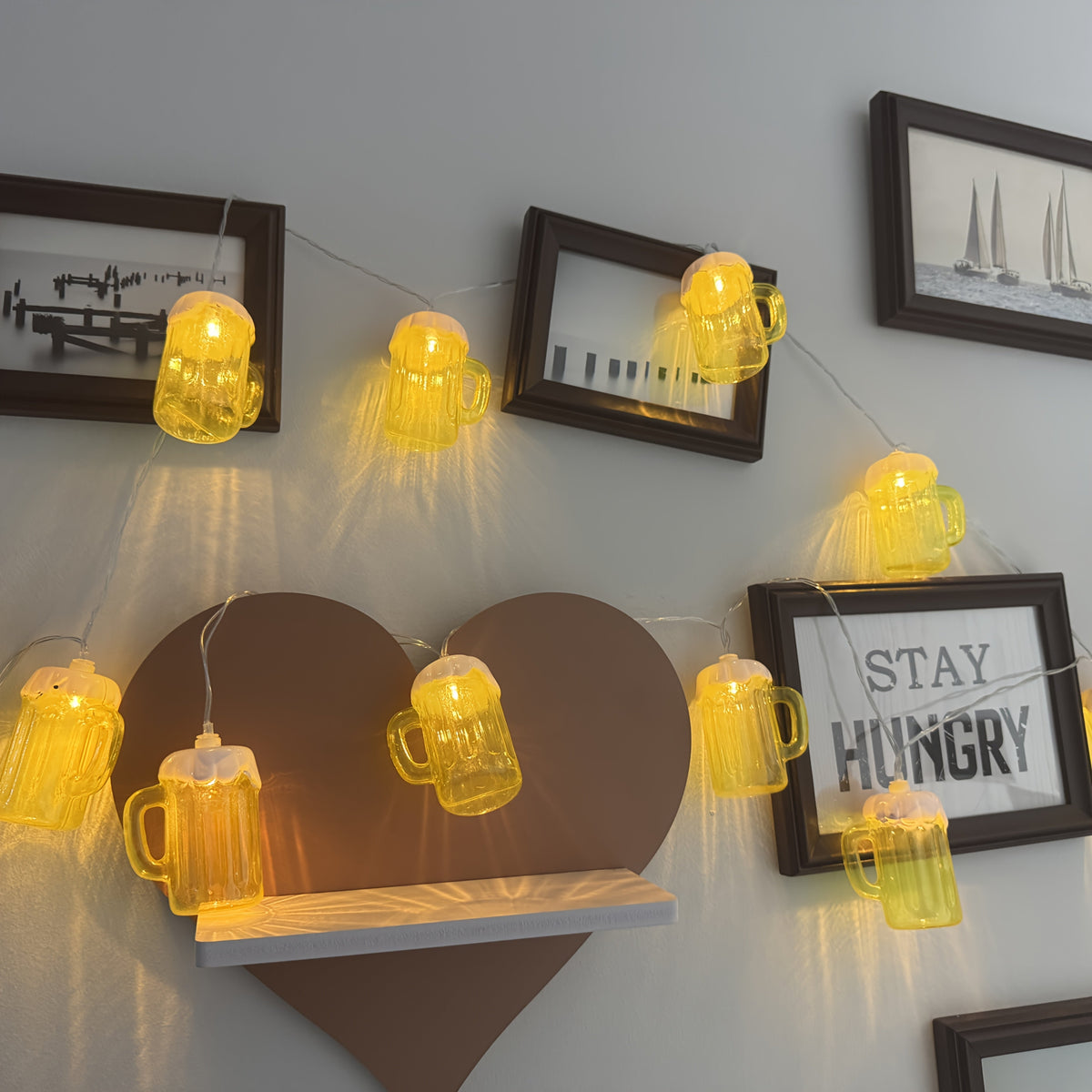 Beer mug LED string lights set of 2, warm white battery powered Oktoberfest fairy lights