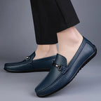 Men genuine leather loafers with metallic rope accent and cushioned insole