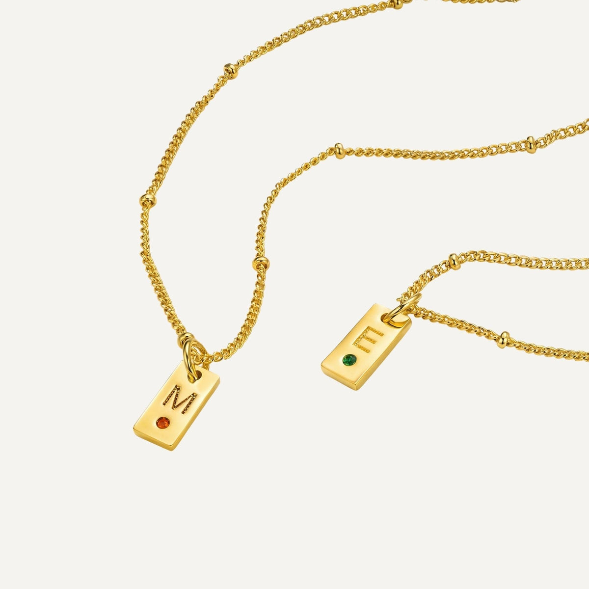 Initial tag necklace with birthstone gold plated personalised pendant