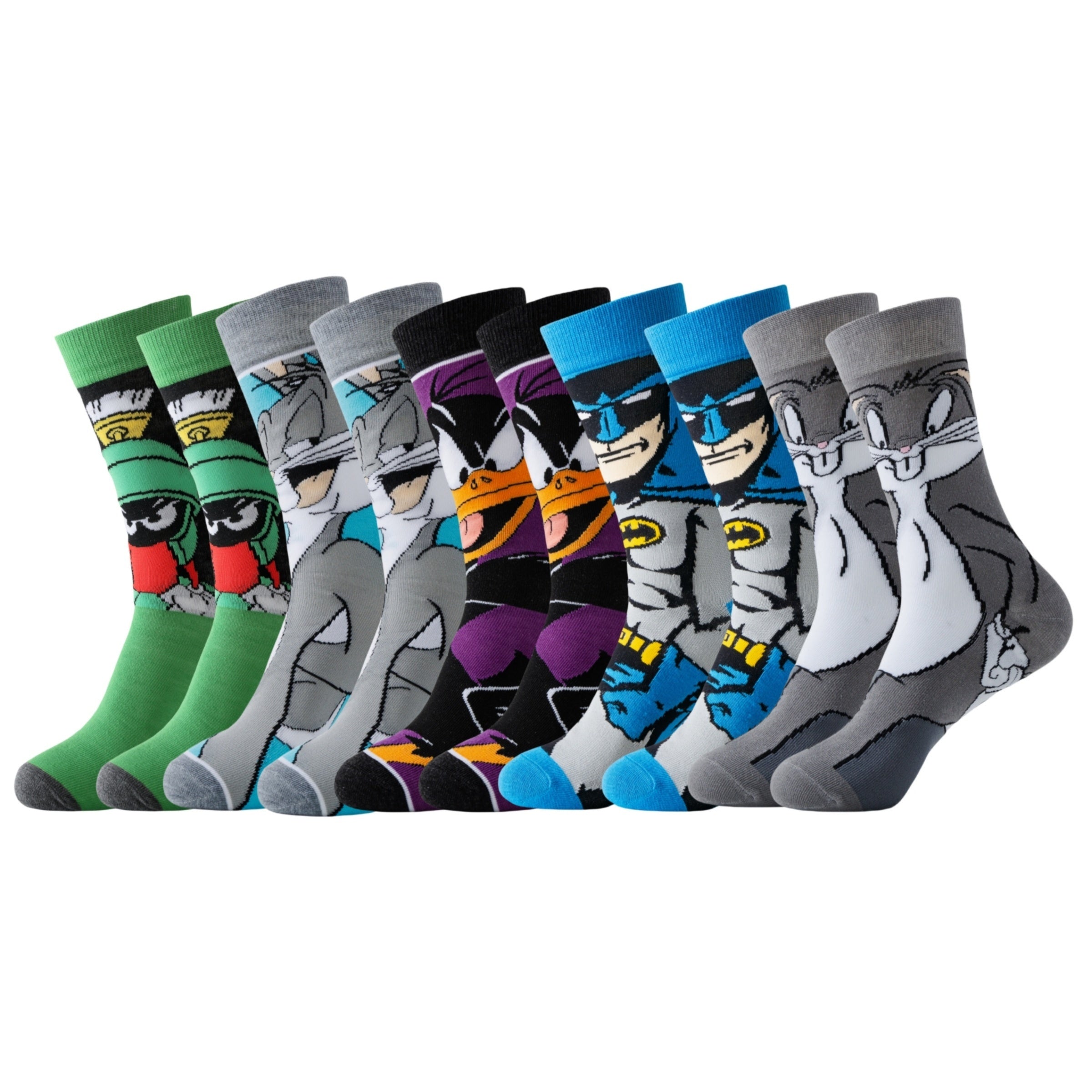 Cartoon socks set with superhero and animated character designs, ankle length