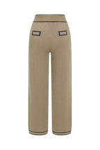 Women 2 piece knit cardigan wide leg pants set with gold buttons and waist belt