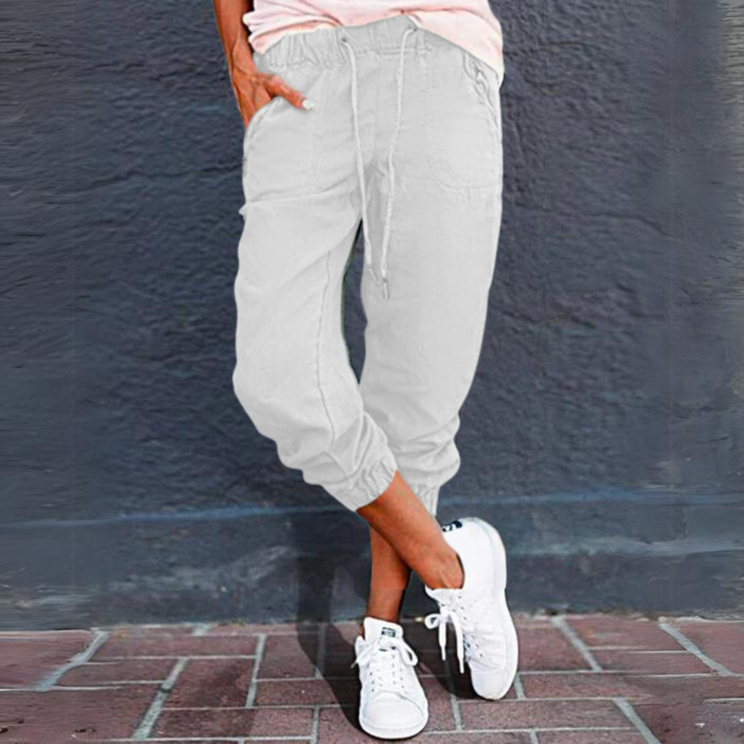 Women cargo pants relaxed fit with multi-pocket design and elastic ankle cuffs