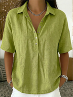 Women casual button-up collar shirt relaxed fit lightweight breathable