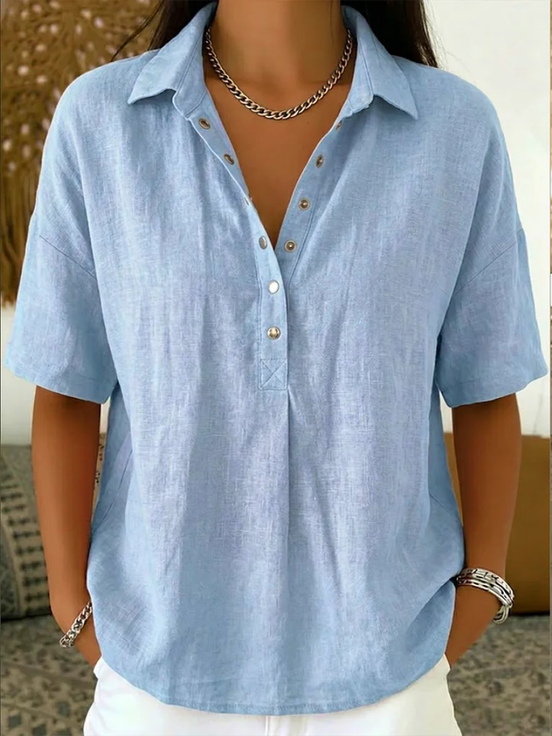 Women casual button-up collar shirt relaxed fit lightweight breathable