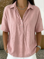 Women casual button-up collar shirt relaxed fit lightweight breathable