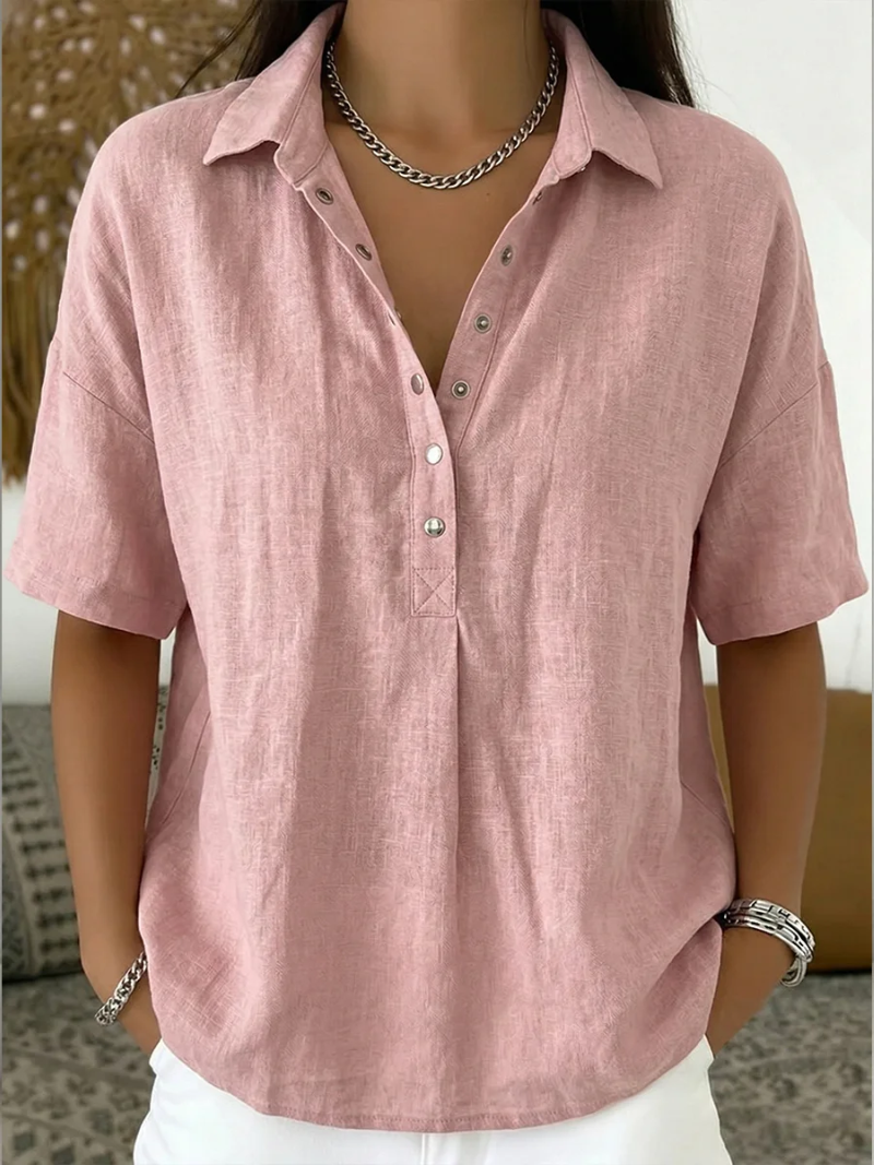 Women casual button-up collar shirt relaxed fit lightweight breathable