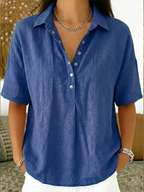 Women casual button-up collar shirt relaxed fit lightweight breathable