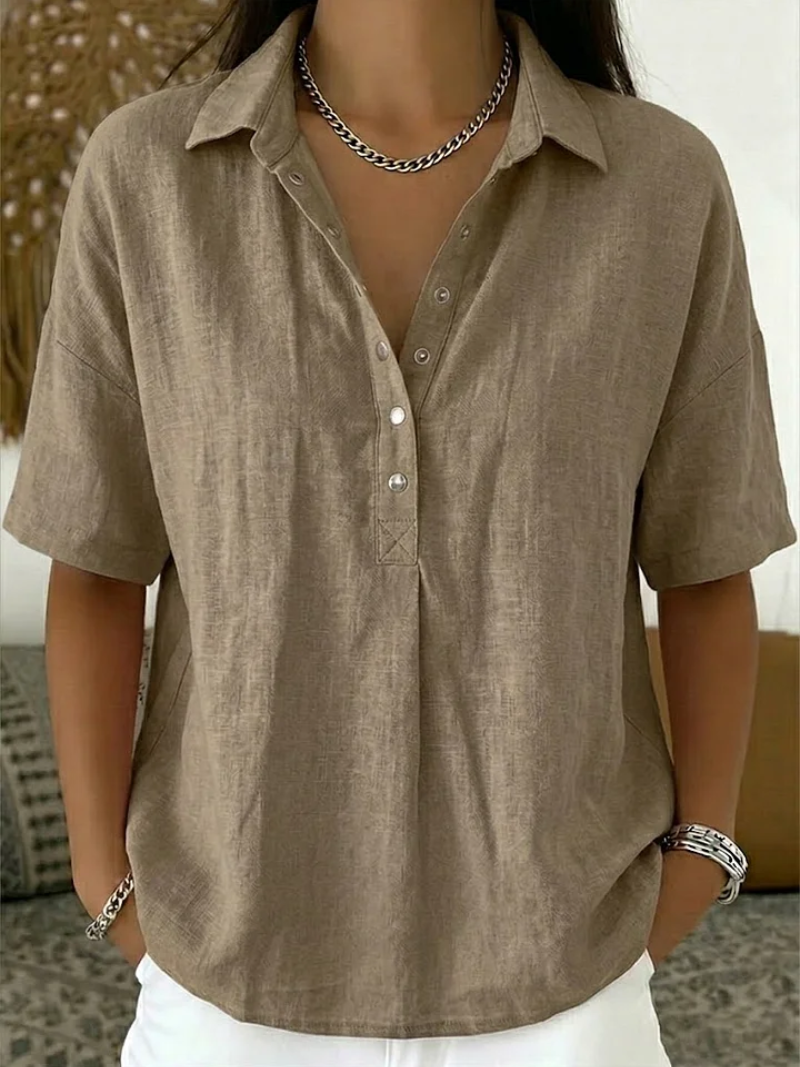 Women casual button-up collar shirt relaxed fit lightweight breathable
