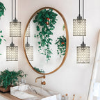 Crystal pendant chandelier set, Nordic minimalist geometric design, black and chrome, 2 pieces