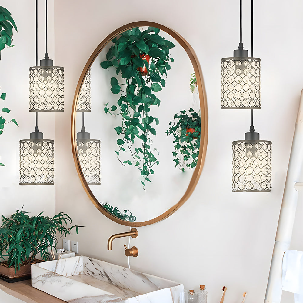 Crystal pendant chandelier set, Nordic minimalist geometric design, black and chrome, 2 pieces